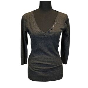 Takeout Dark Grey V-neck Knit Pull Over Top 78% Rayon 22% Nylon Size M